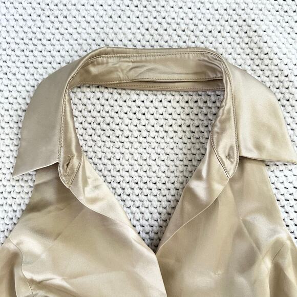 David Meister Vintage Gold Beige Shine Silk Jeweled Buttons Halter Blouse Y2K 8 - Picture 9 of 9